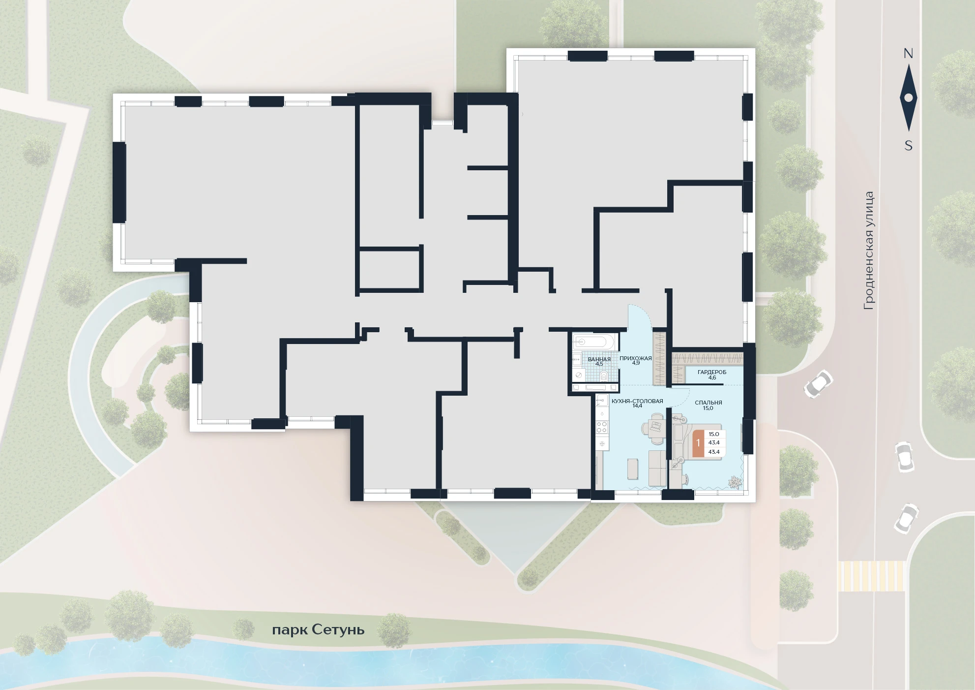 Расположение квартиры 111 на плане здания