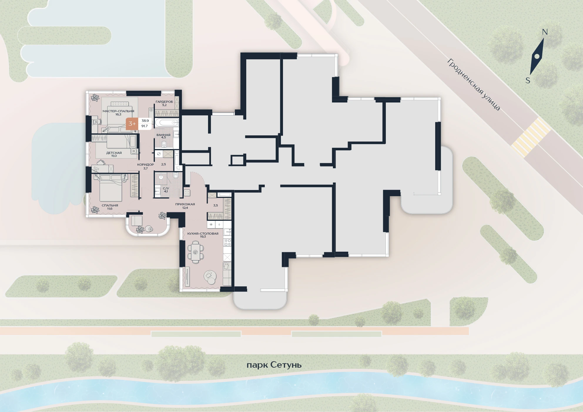 Расположение квартиры 65 на плане здания