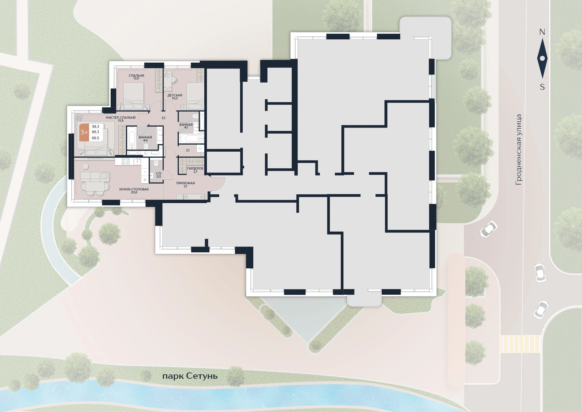 Расположение квартиры 195 на плане здания