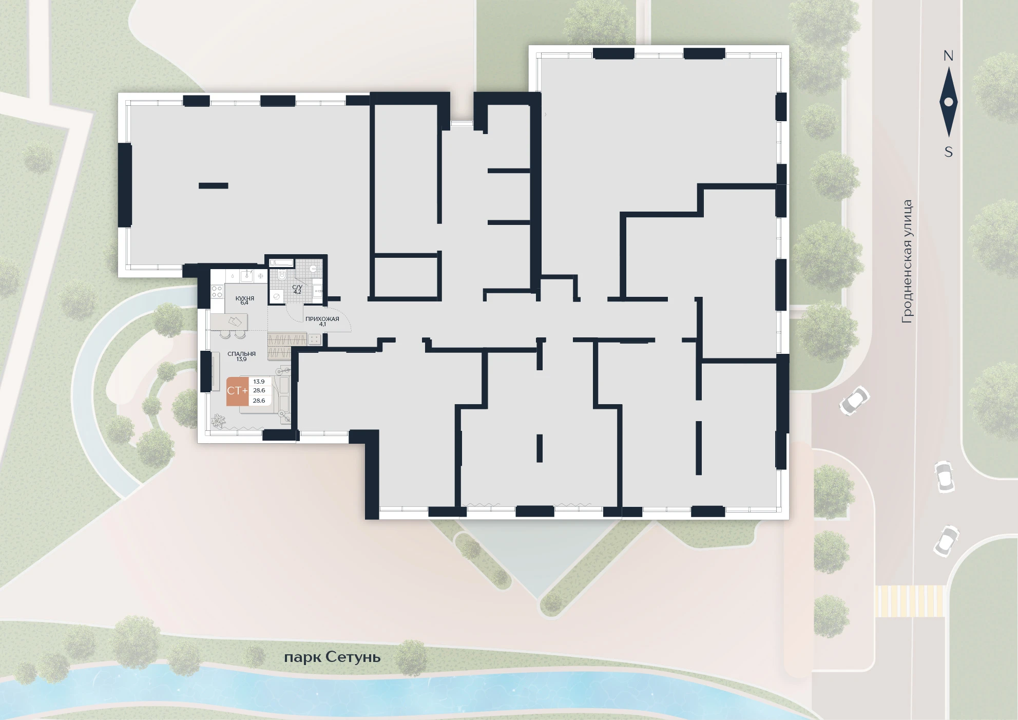 Расположение квартиры 87 на плане здания