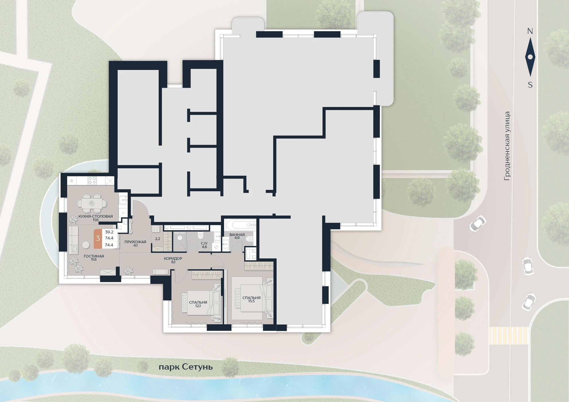 Расположение квартиры 216 на плане здания