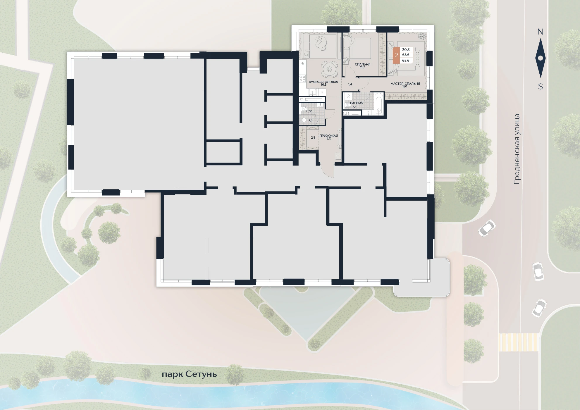 Расположение квартиры 168 на плане здания