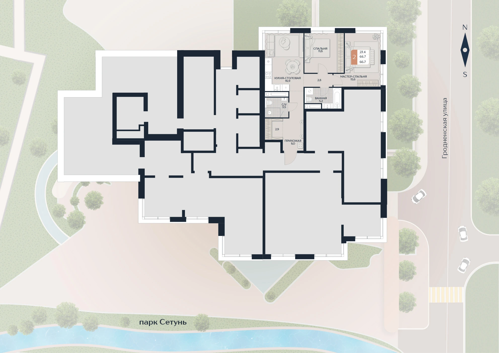Расположение квартиры 201 на плане здания