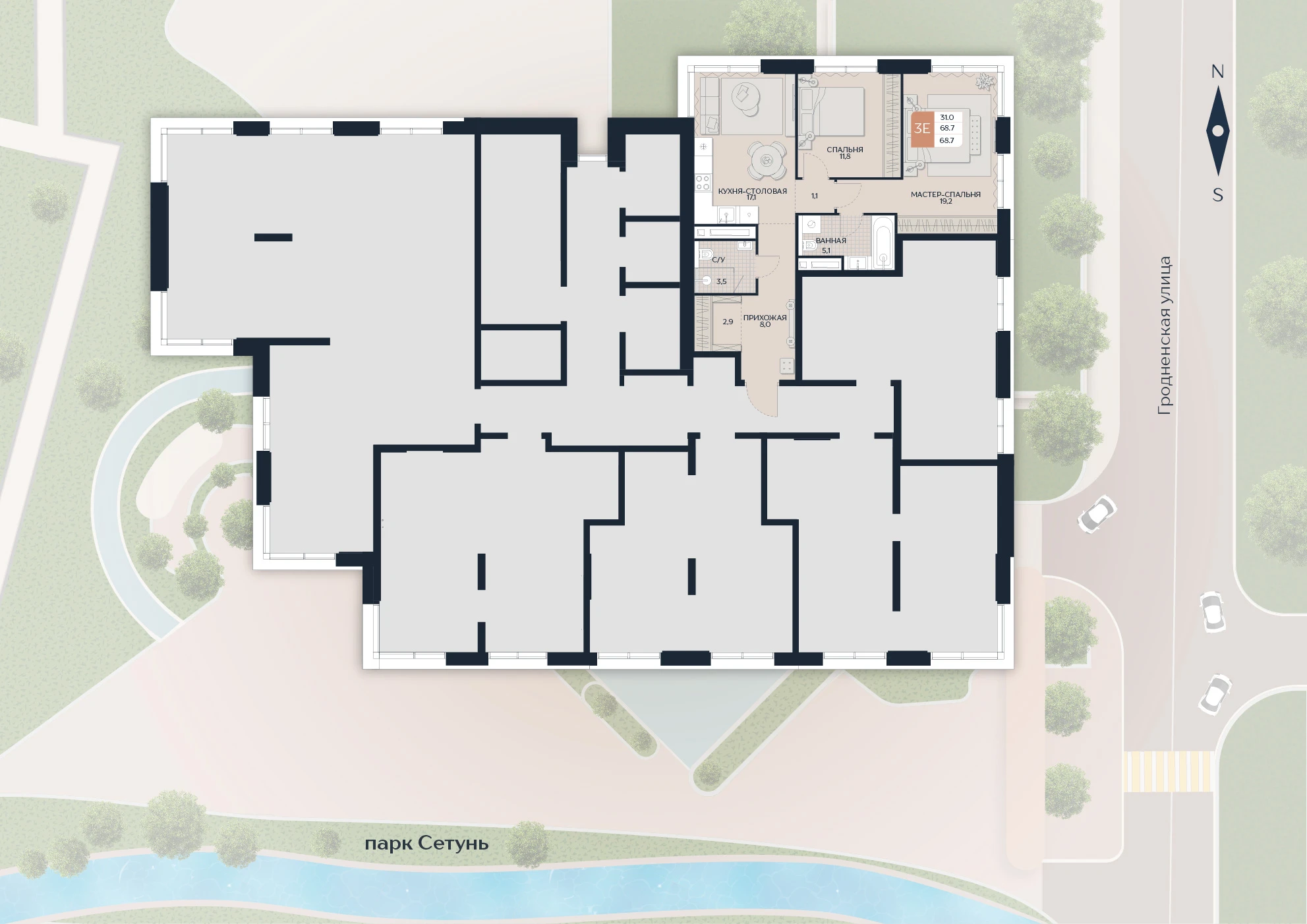 Расположение квартиры 132 на плане здания