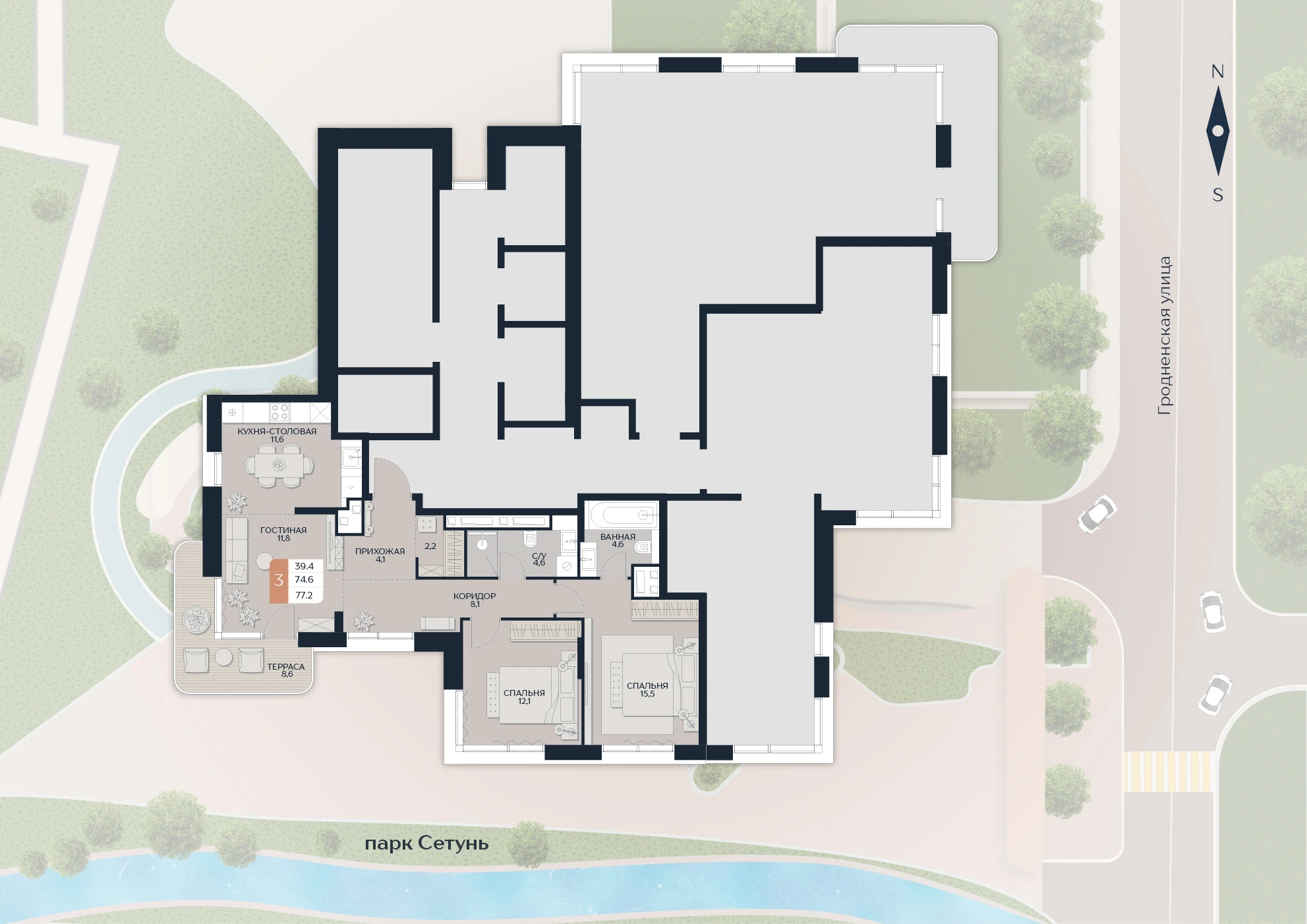Расположение квартиры 213 на плане здания