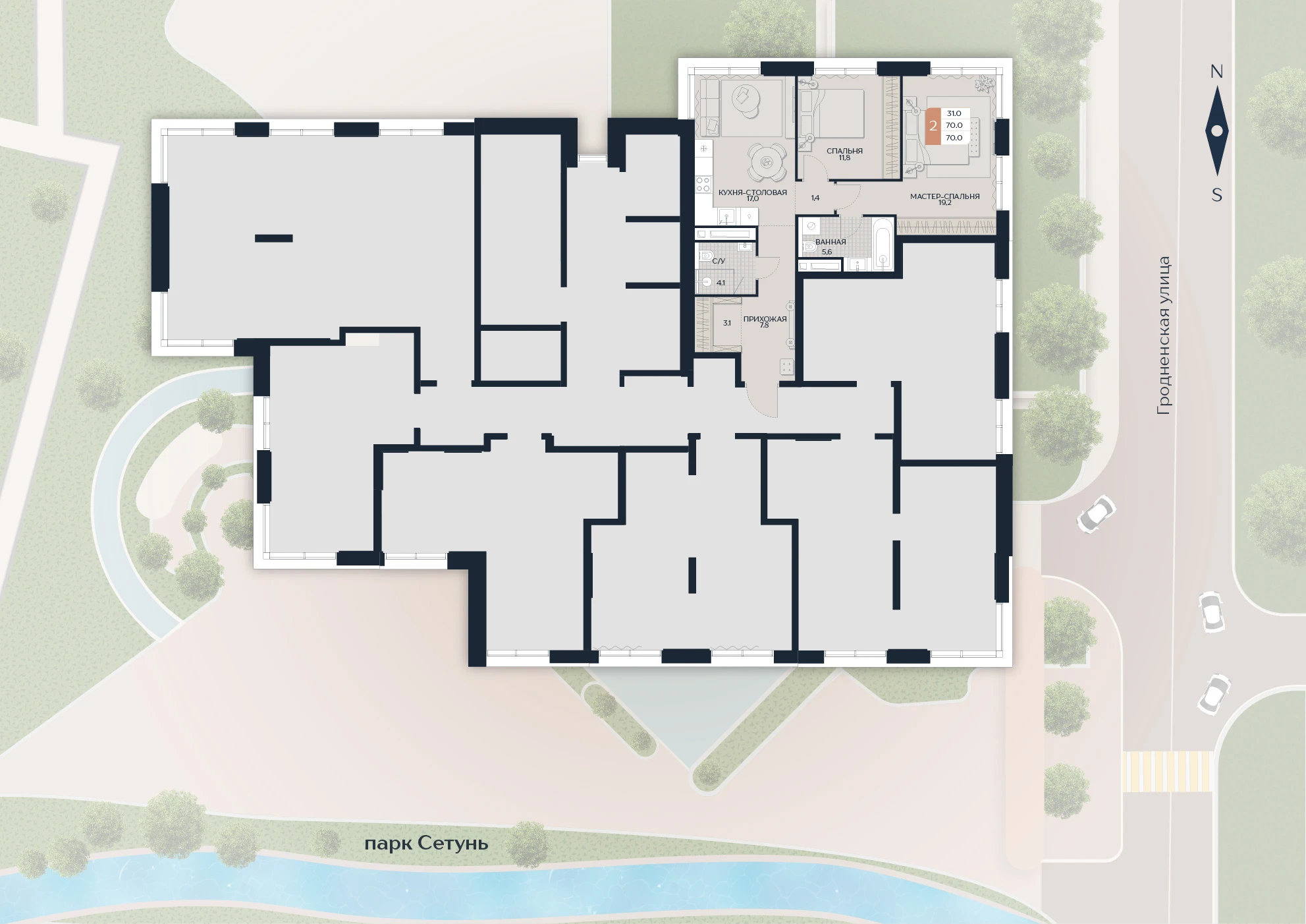 Расположение квартиры 82 на плане здания