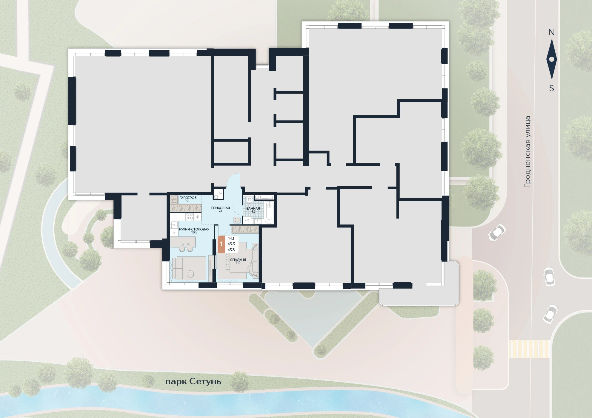 Расположение квартиры 166 на плане здания