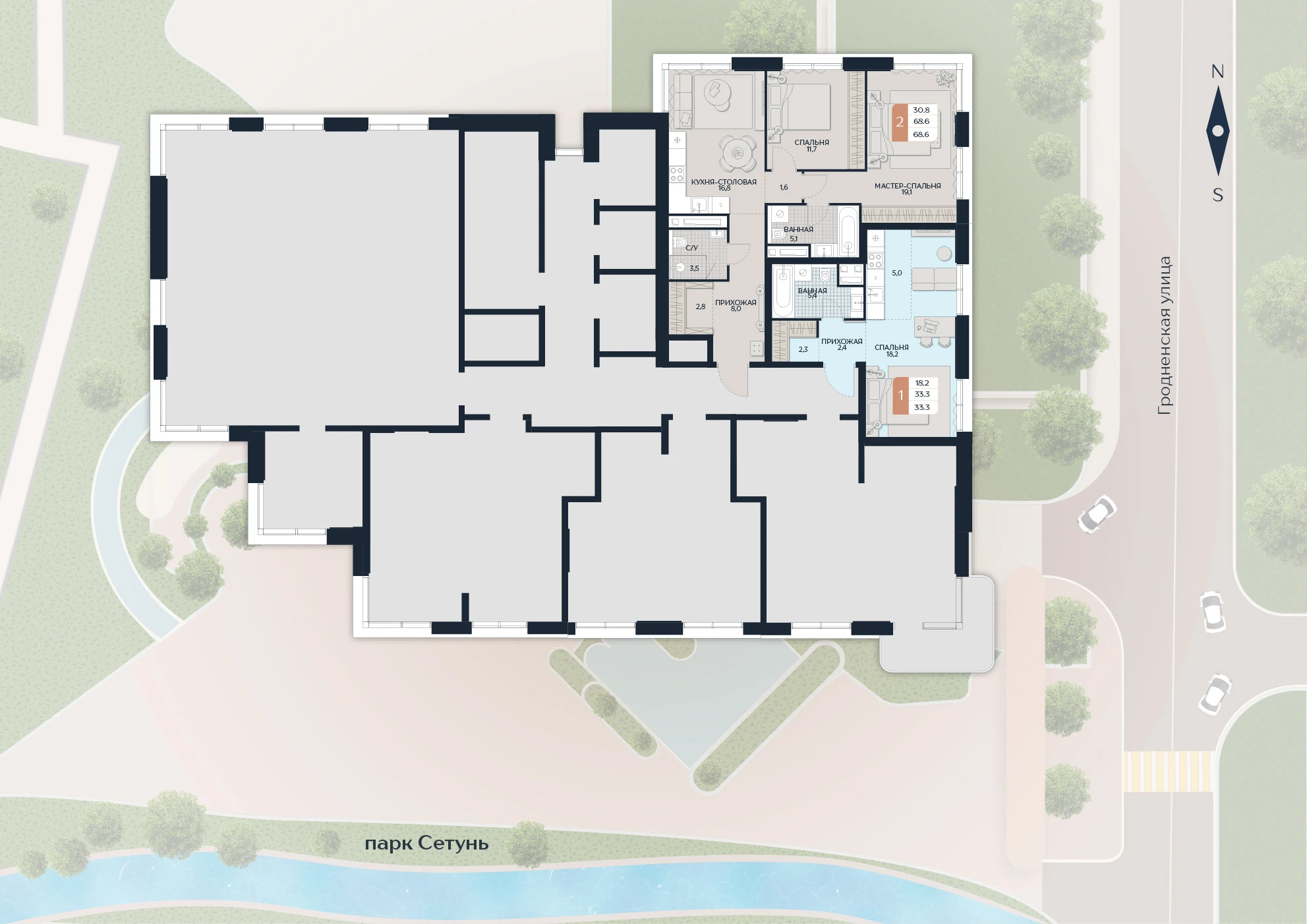 Расположение квартиры 157 на плане здания