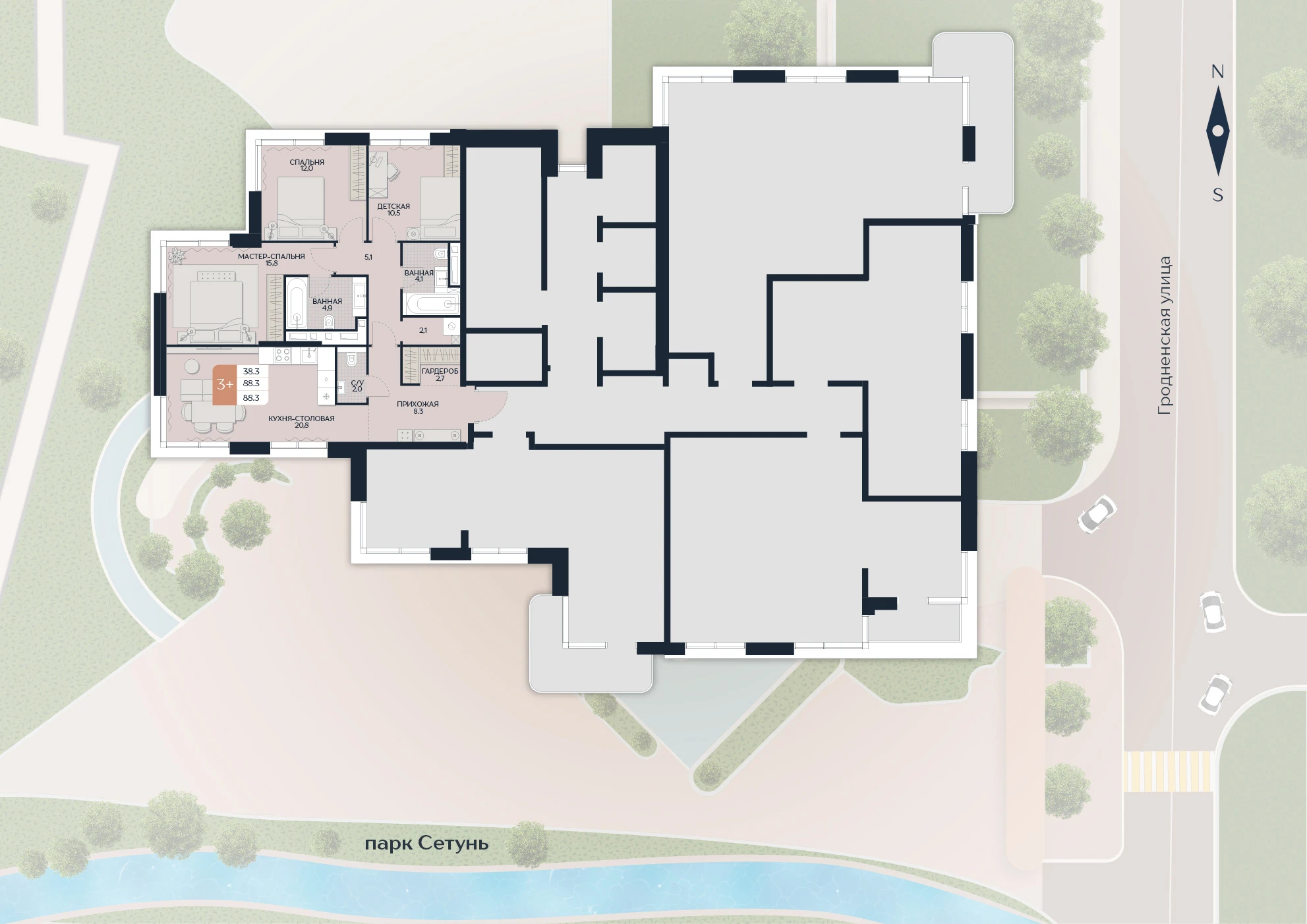 Расположение квартиры 200 на плане здания