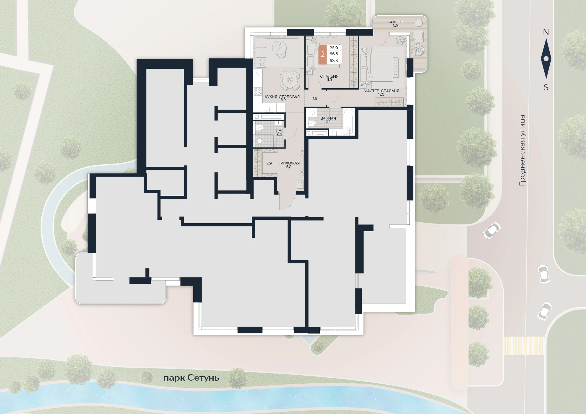 Расположение квартиры 208 на плане здания