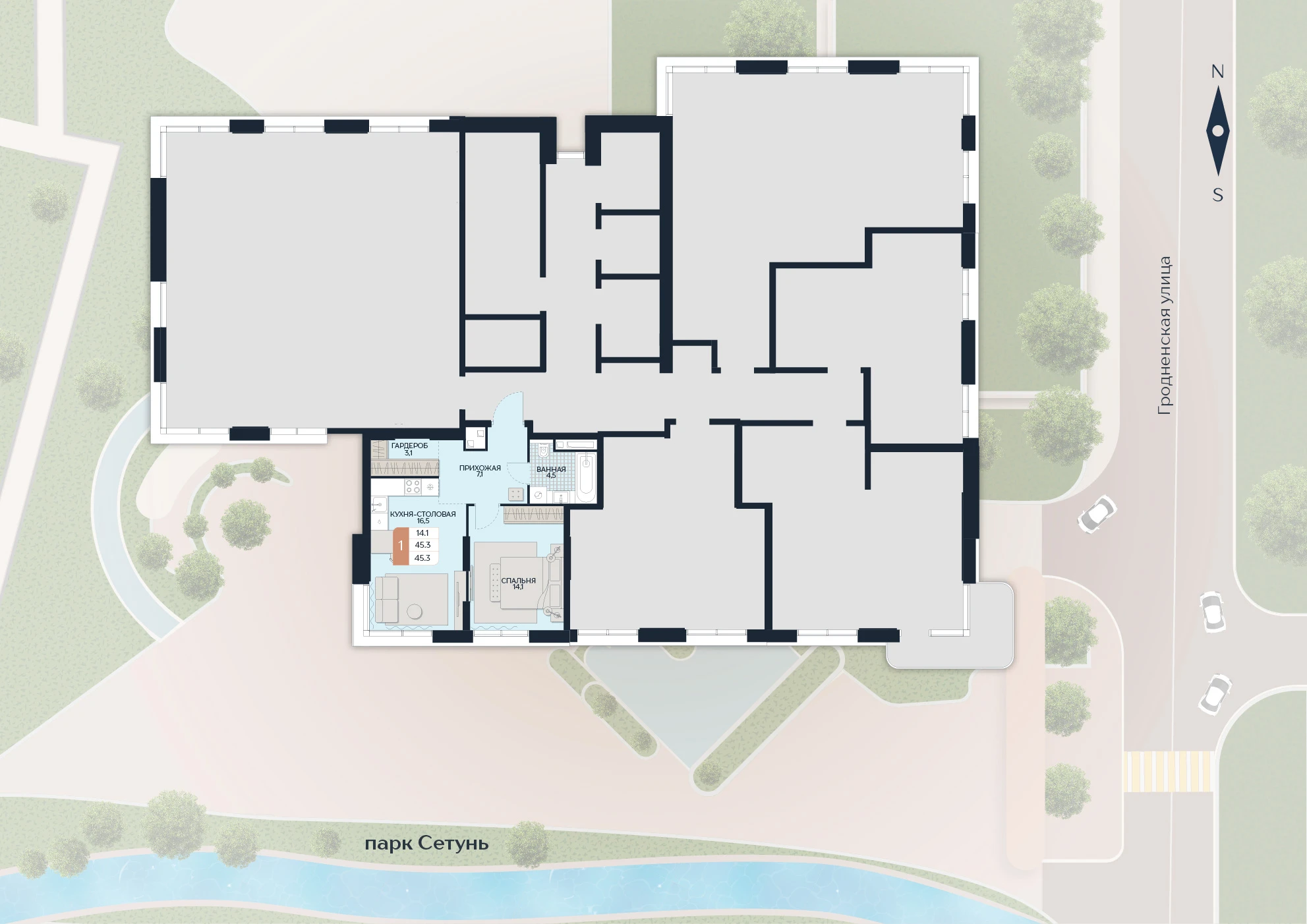 Расположение квартиры 172 на плане здания