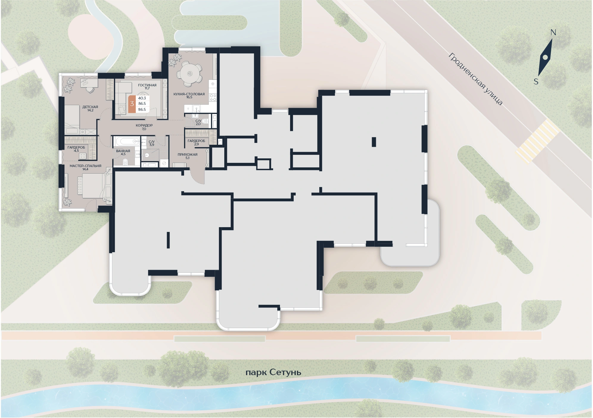 Расположение квартиры 36 на плане здания