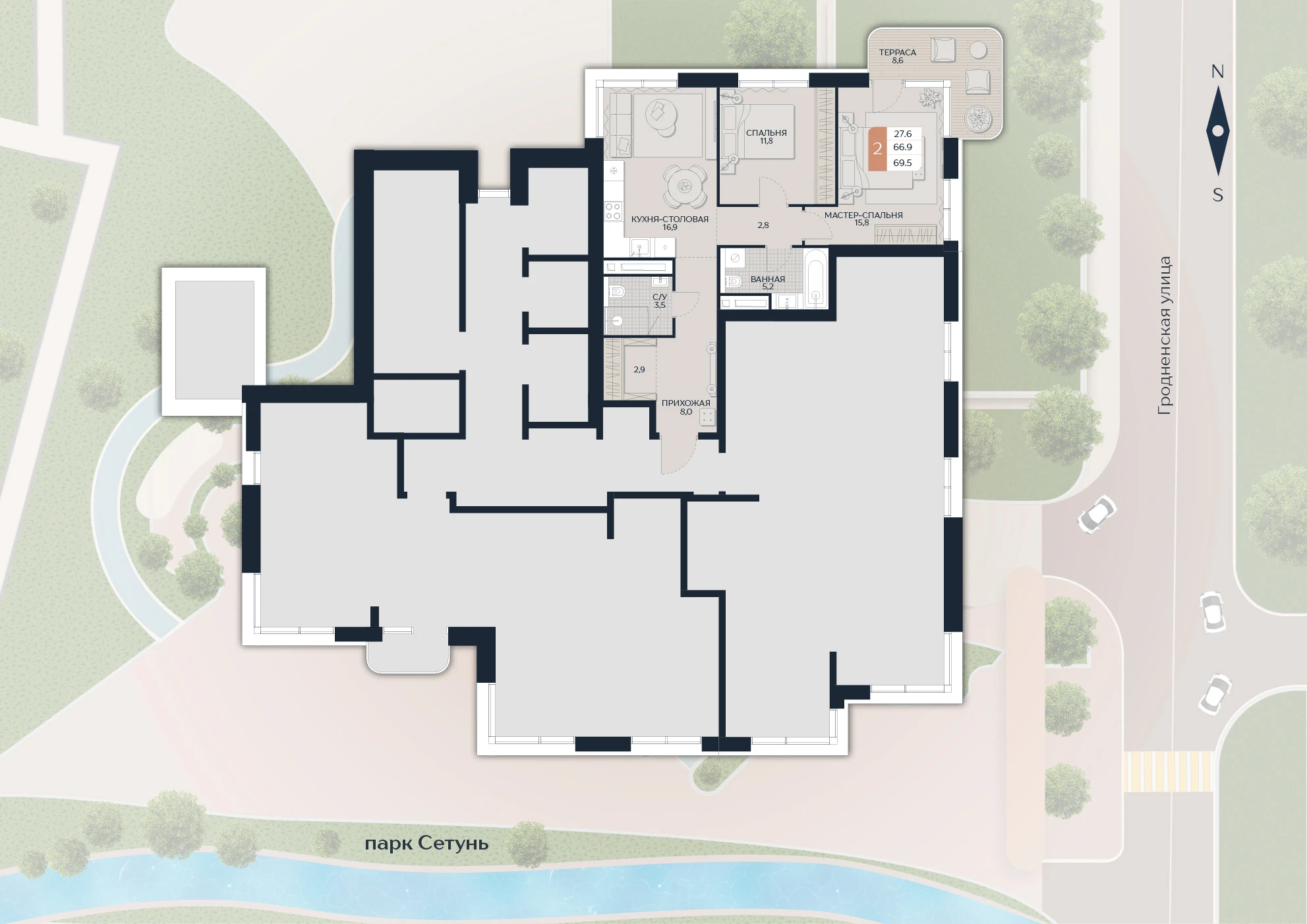 Расположение квартиры 206 на плане здания