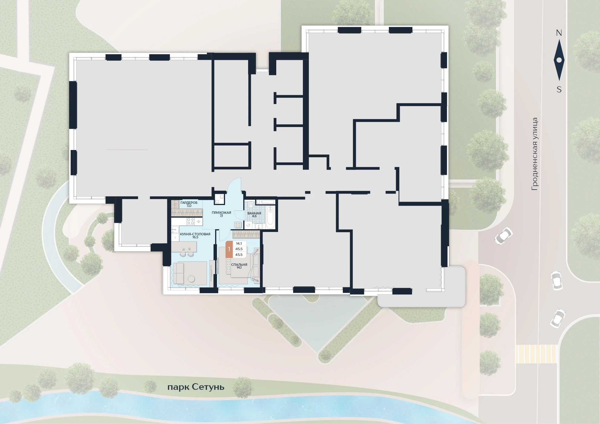 Расположение квартиры 155 на плане здания