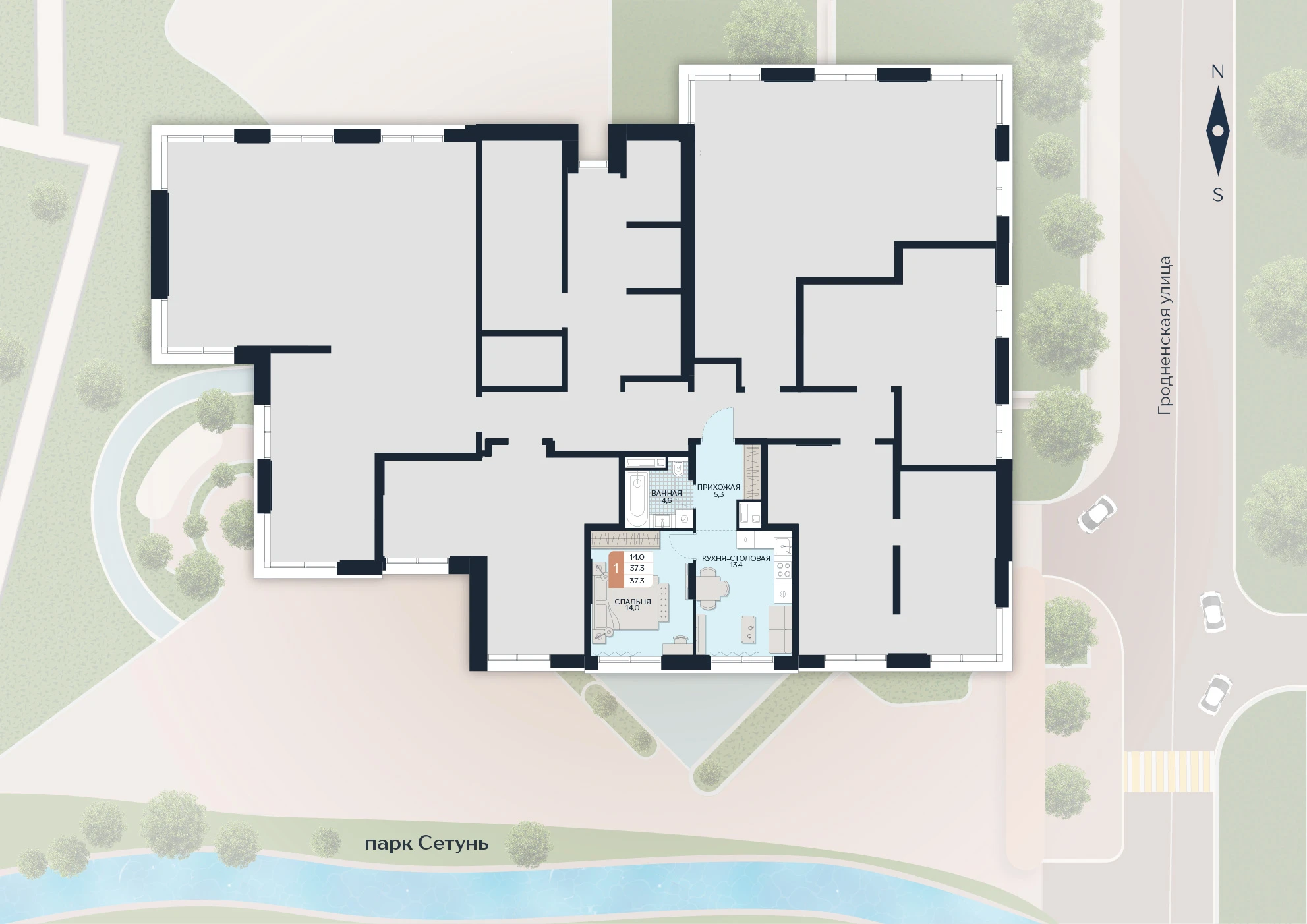 Расположение квартиры 110 на плане здания