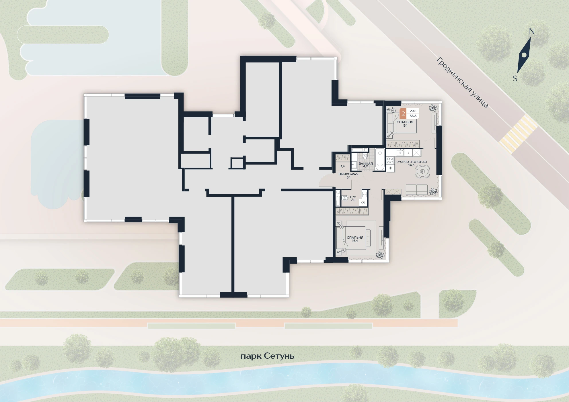Расположение квартиры 51 на плане здания