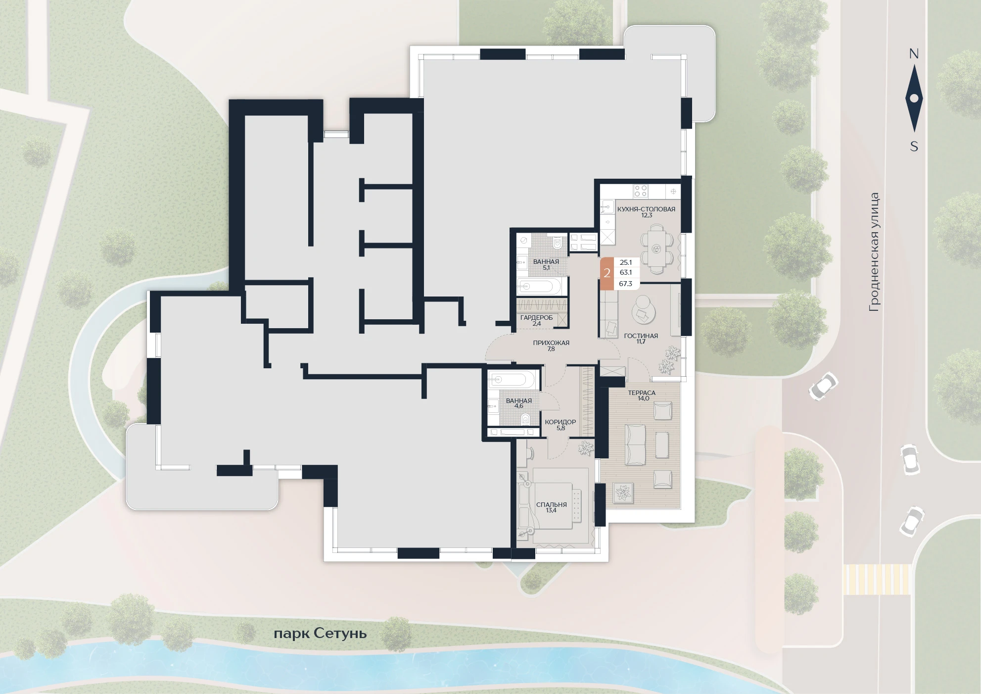 Расположение квартиры 209 на плане здания