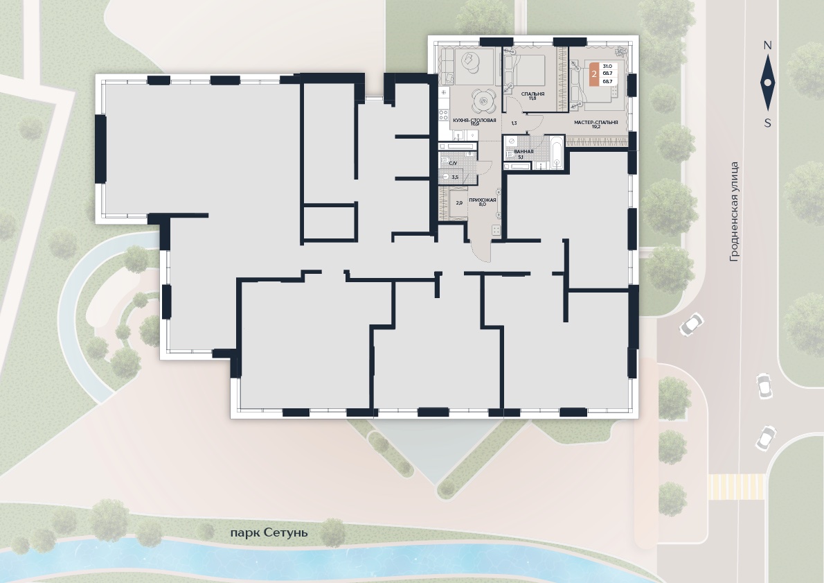 Расположение квартиры 114 на плане здания