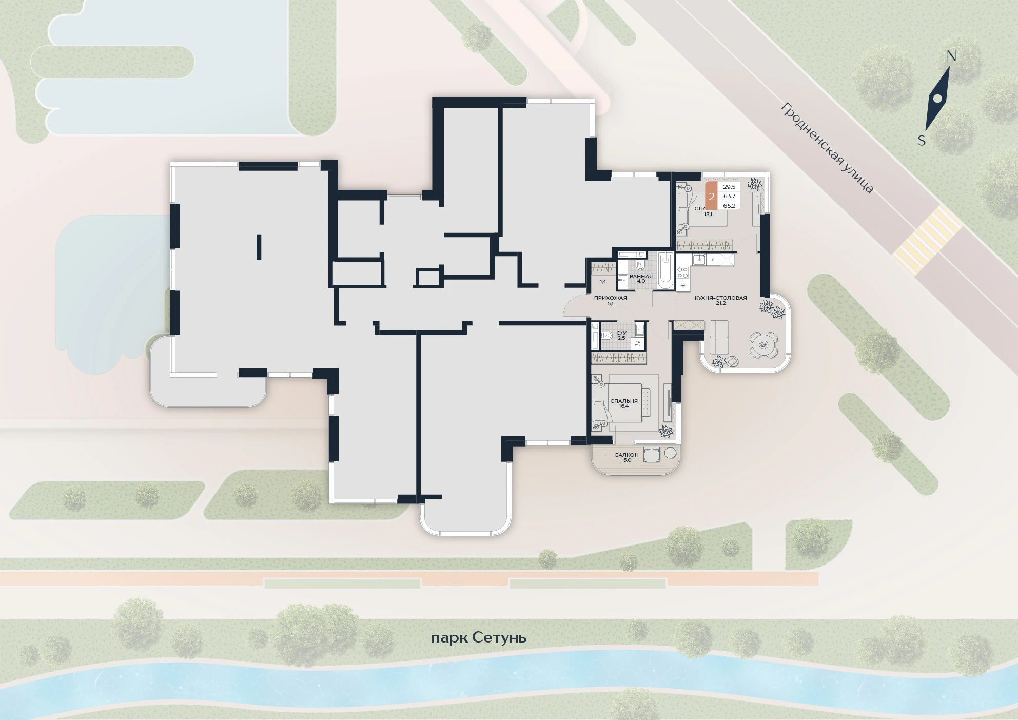 Расположение квартиры 71 на плане здания