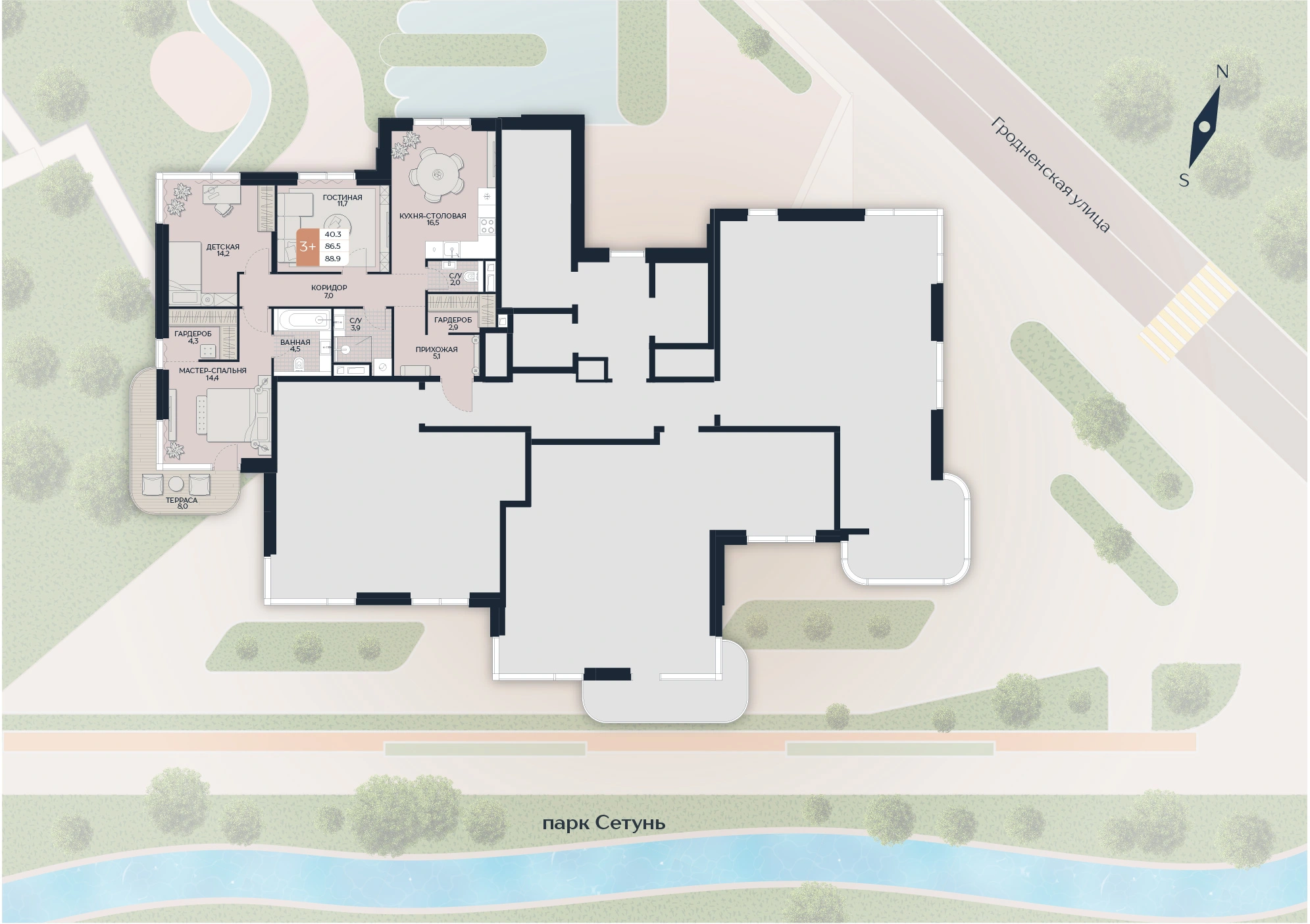 Расположение квартиры 32 на плане здания