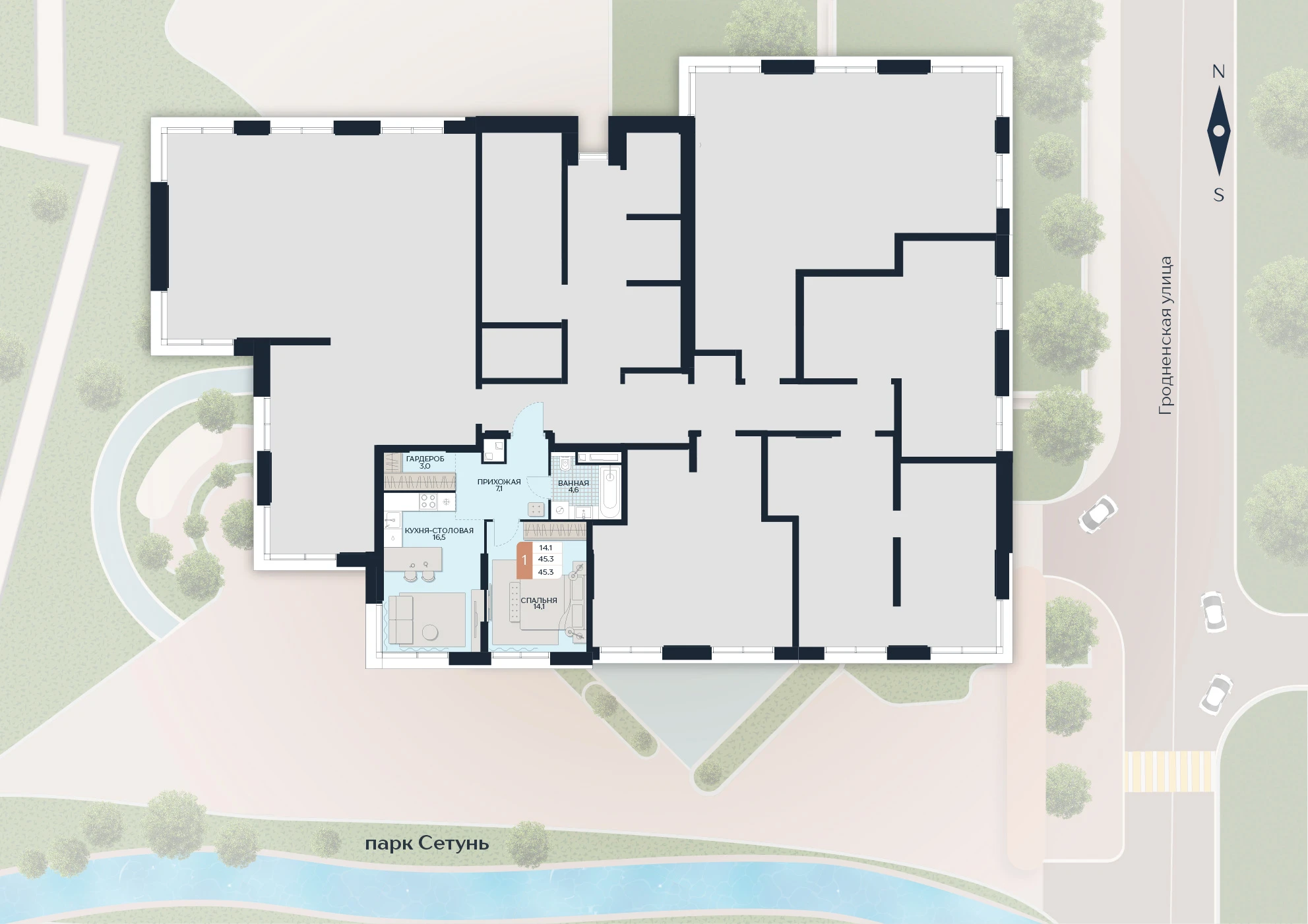 Расположение квартиры 124 на плане здания
