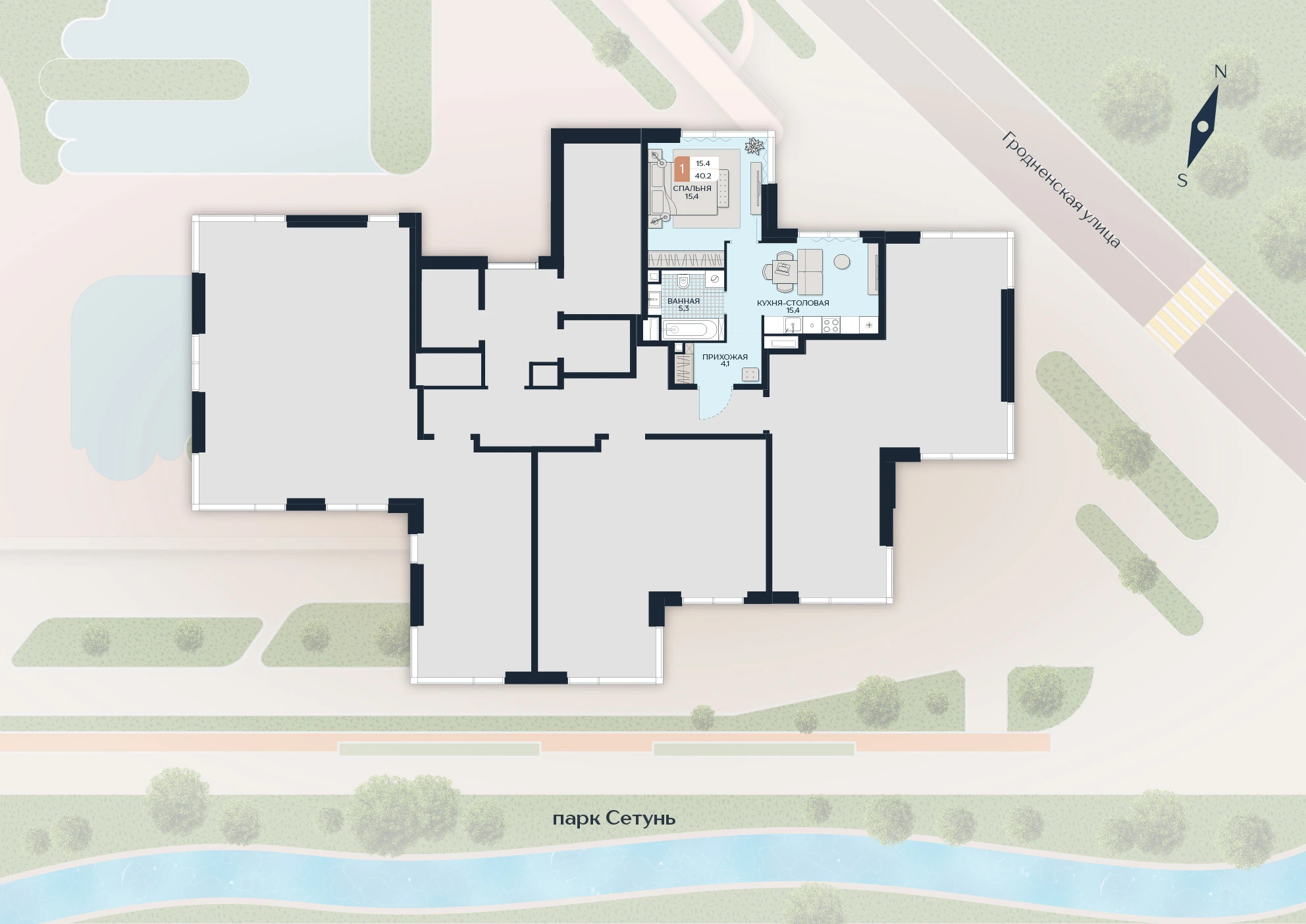 Расположение квартиры 50 на плане здания