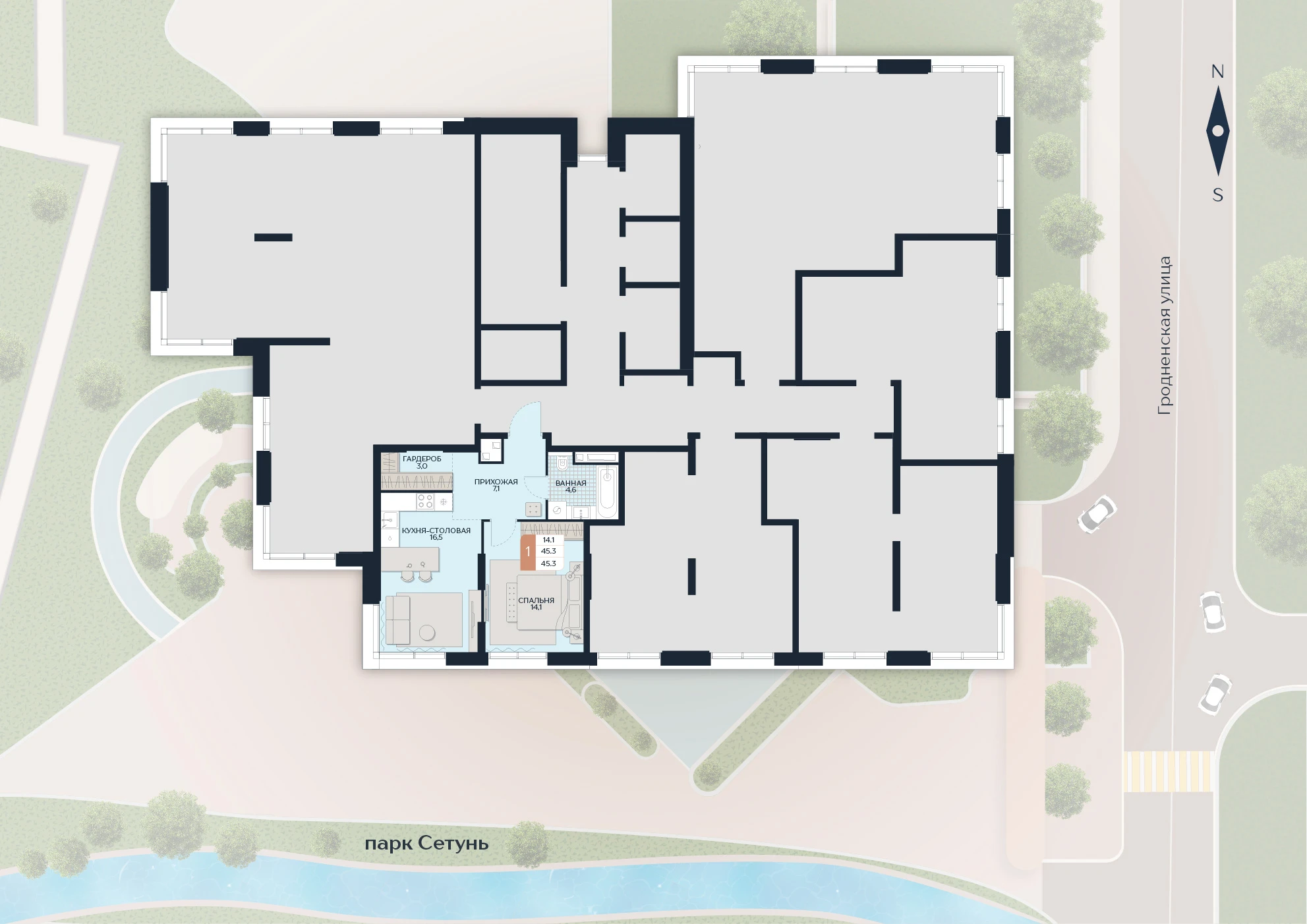 Расположение квартиры 136 на плане здания
