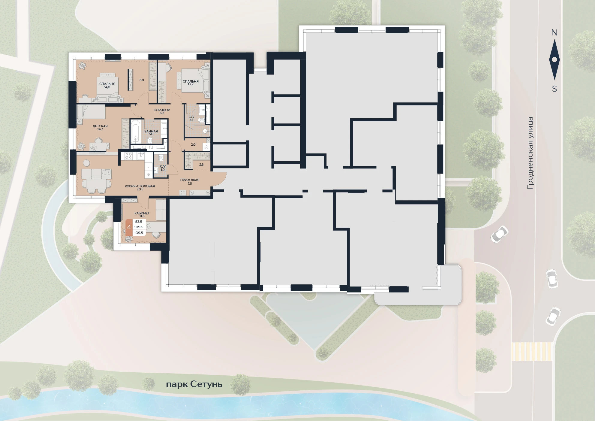 Расположение квартиры 153 на плане здания