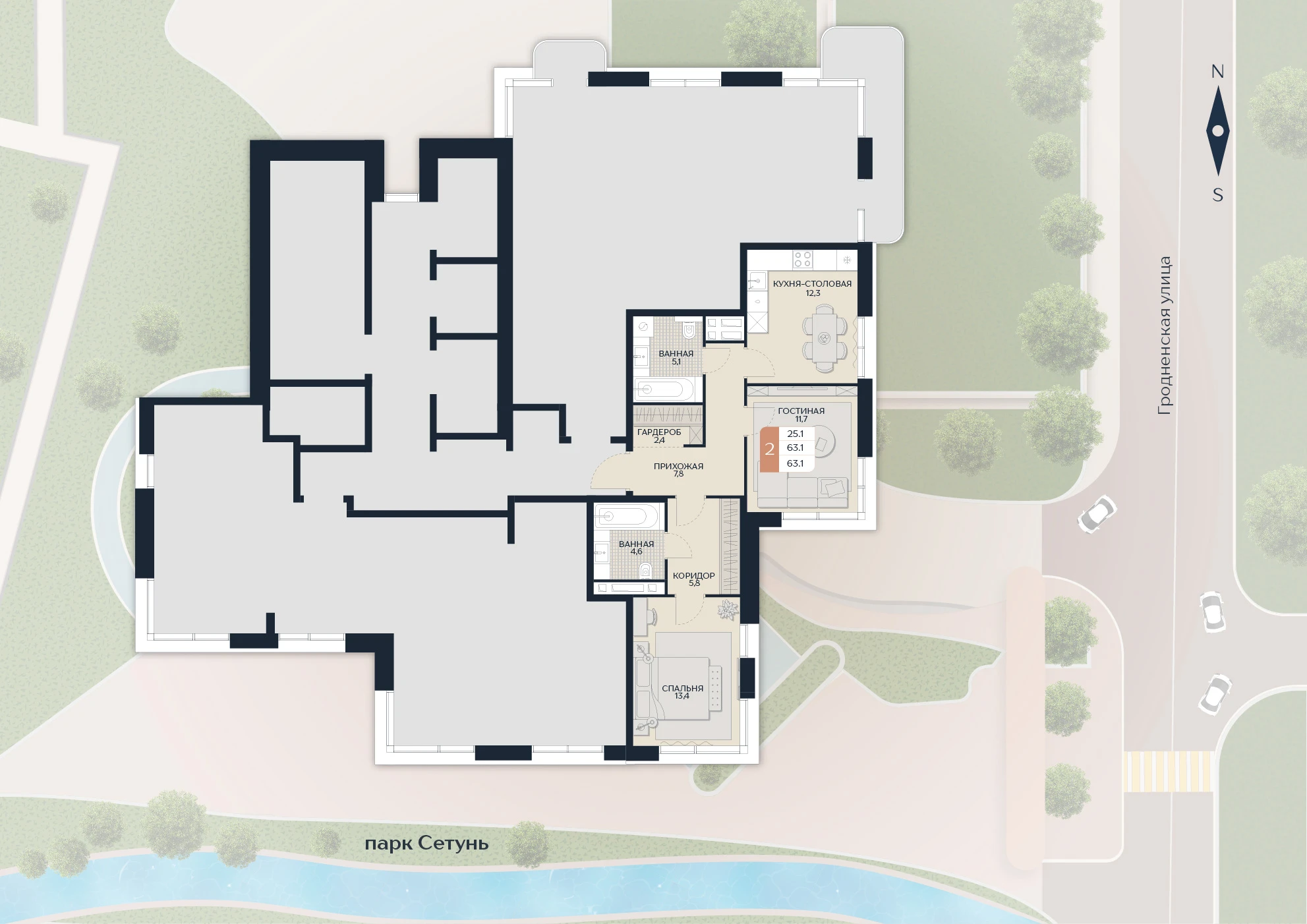Расположение квартиры 215 на плане здания