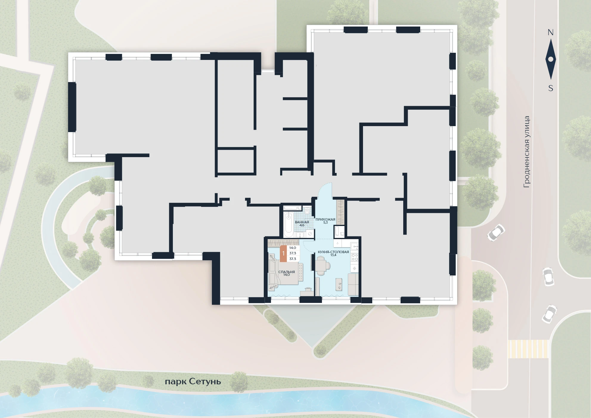 Расположение квартиры 105 на плане здания