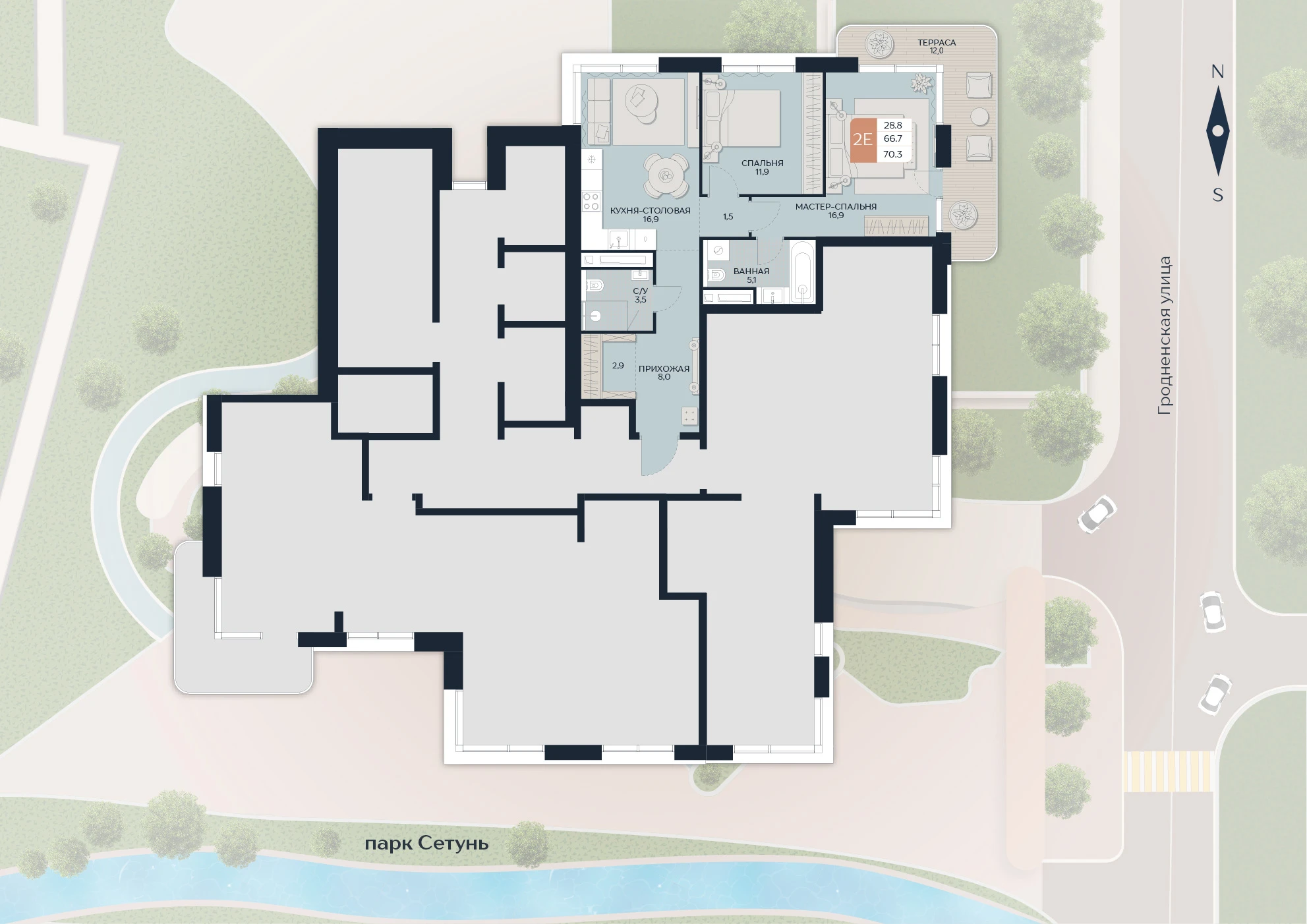 Расположение квартиры 211 на плане здания
