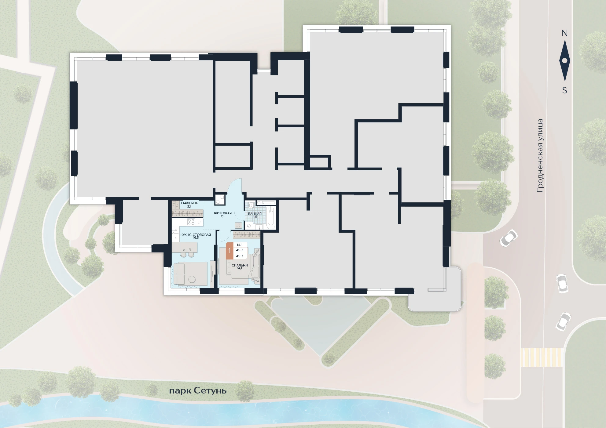 Расположение квартиры 160 на плане здания