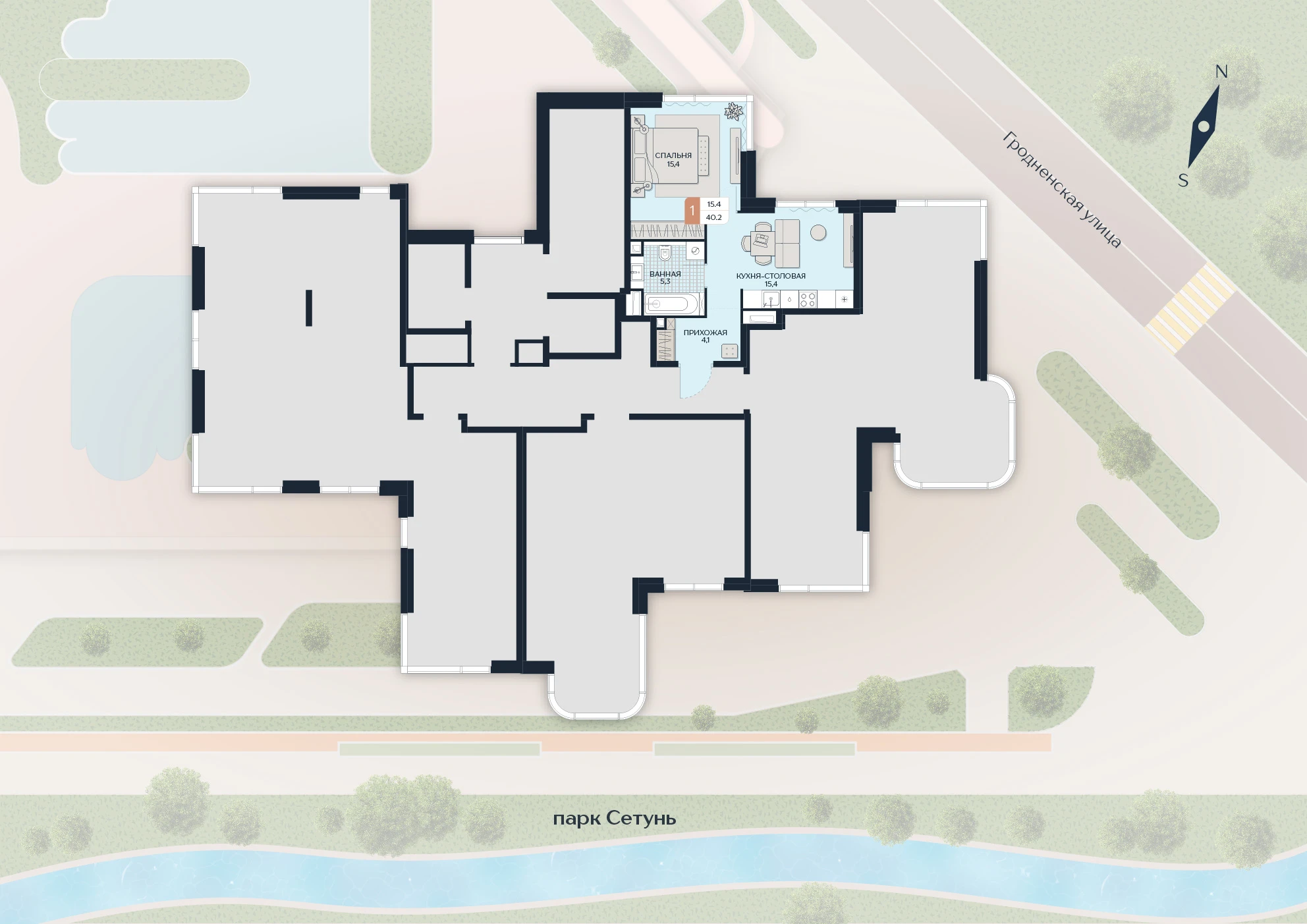 Расположение квартиры 54 на плане здания