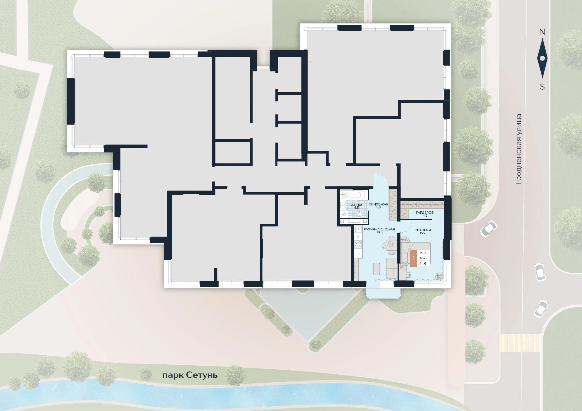 Расположение квартиры 128 на плане здания