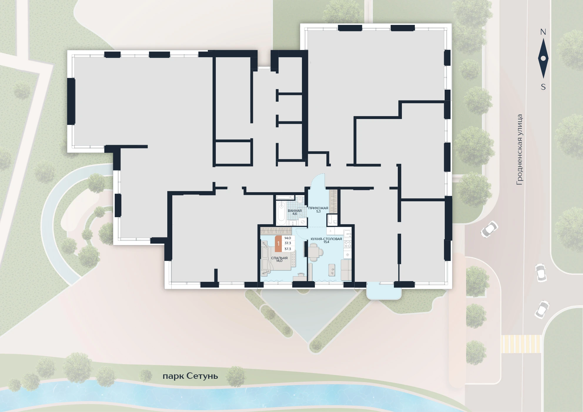 Расположение квартиры 129 на плане здания
