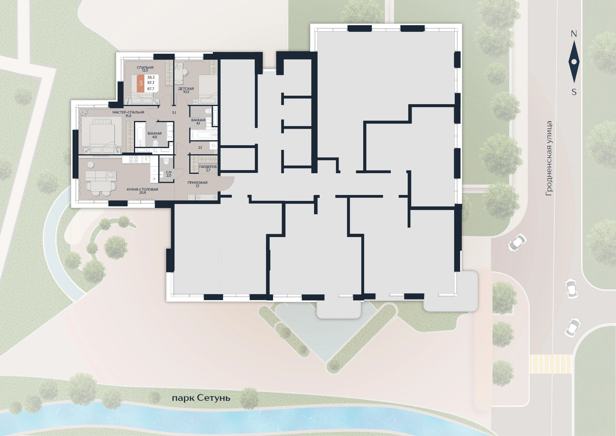 Расположение квартиры 185 на плане здания