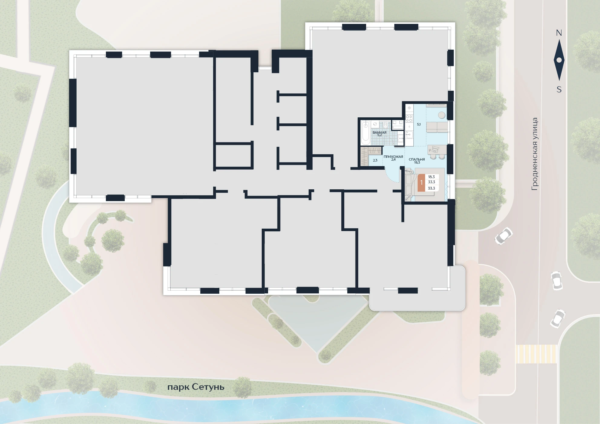 Расположение квартиры 175 на плане здания