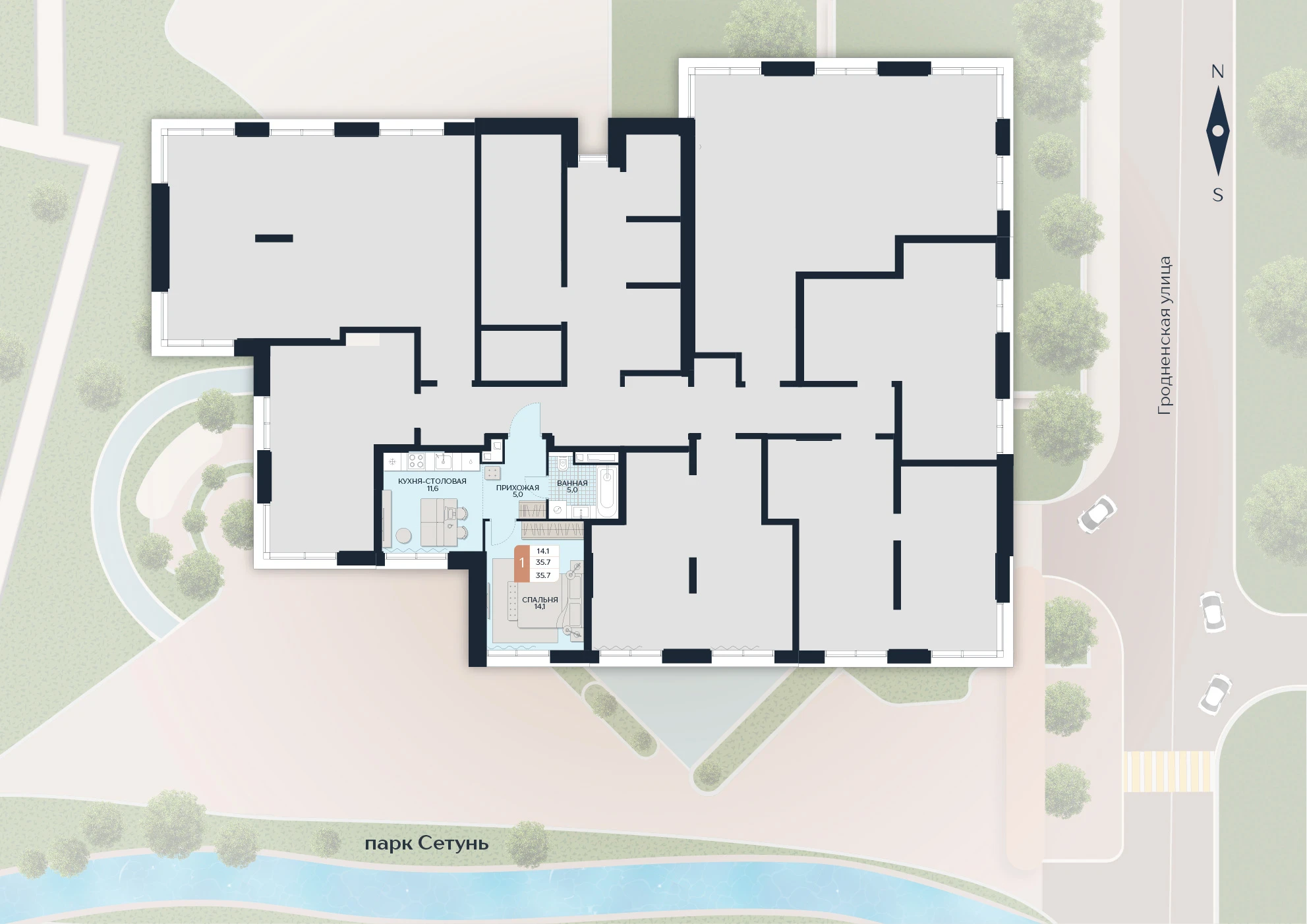 Расположение квартиры 86 на плане здания