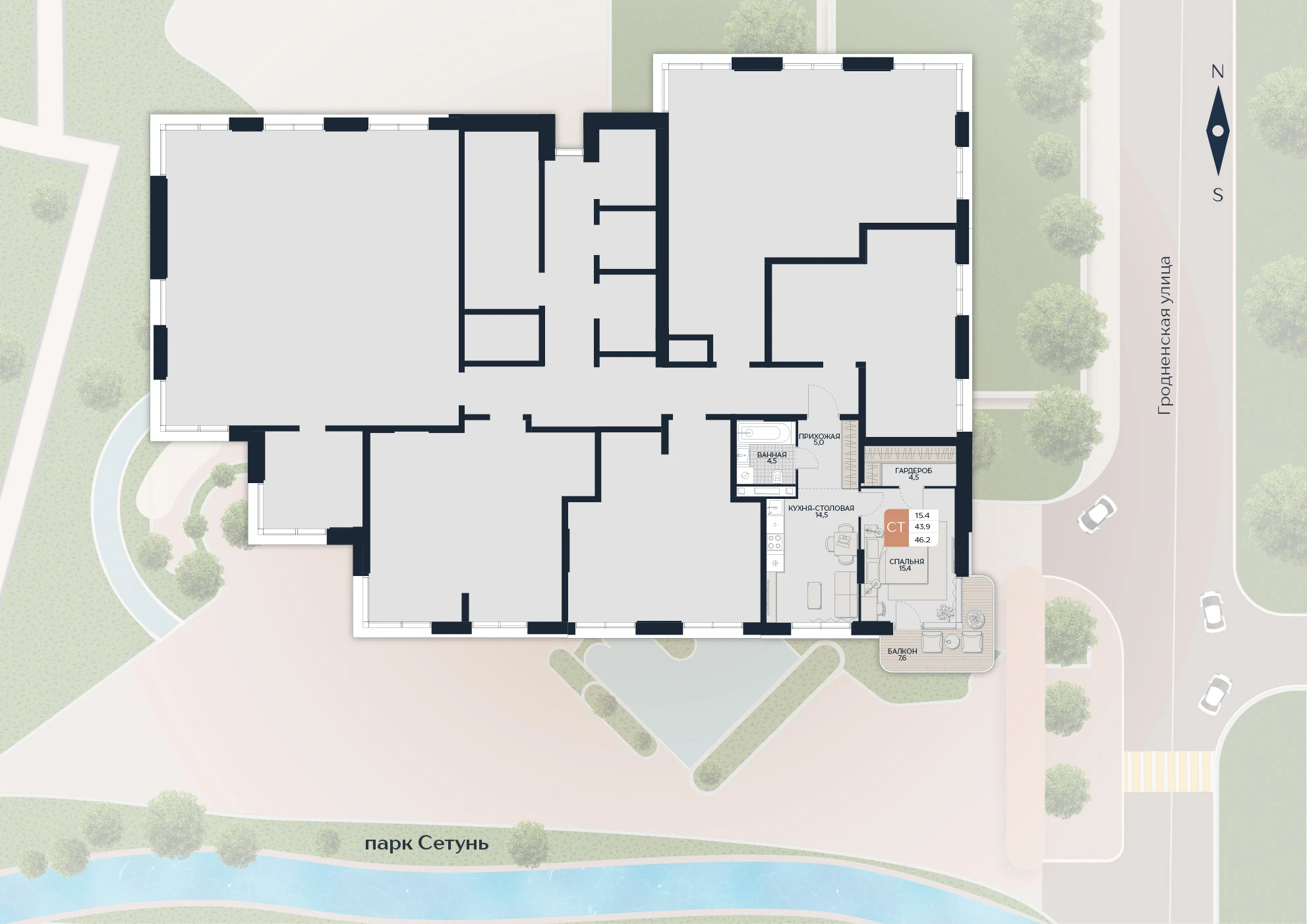 Расположение квартиры 158 на плане здания