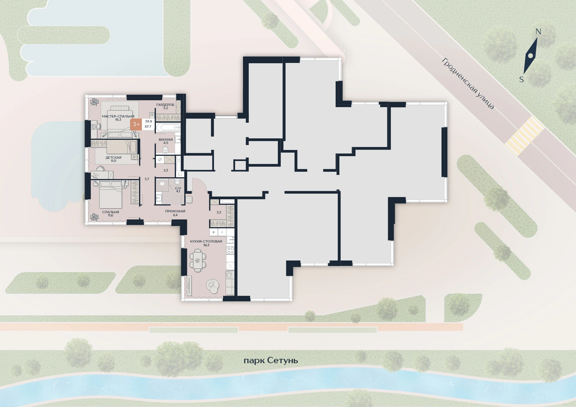 Расположение квартиры 53 на плане здания