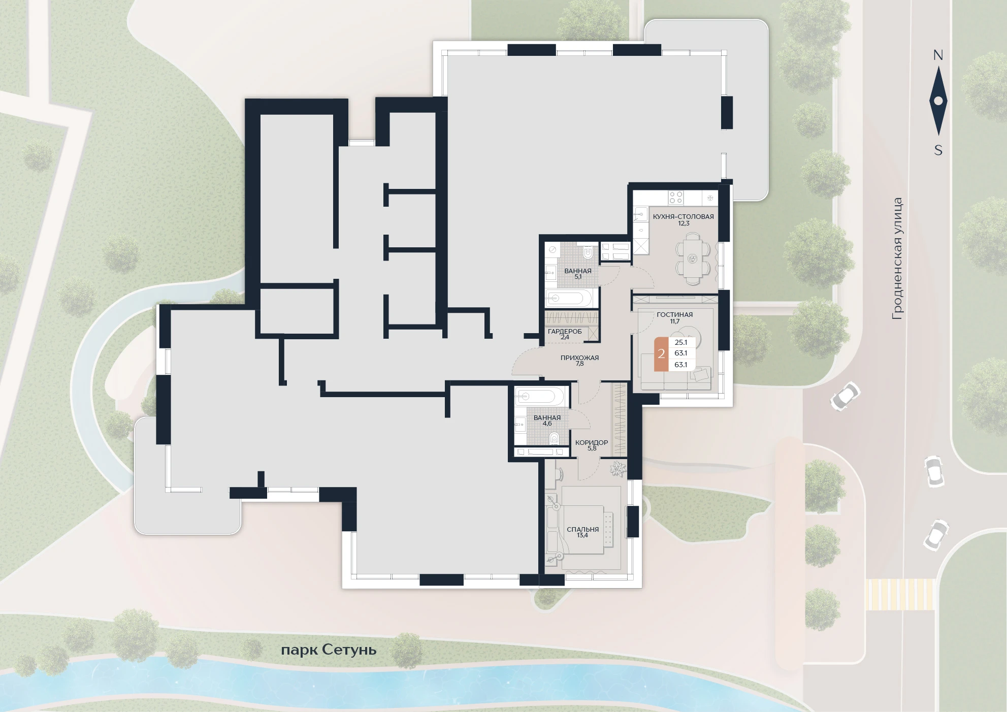 Расположение квартиры 212 на плане здания