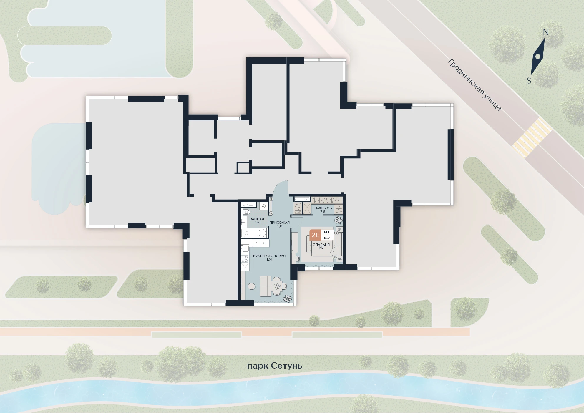 Расположение квартиры 52 на плане здания