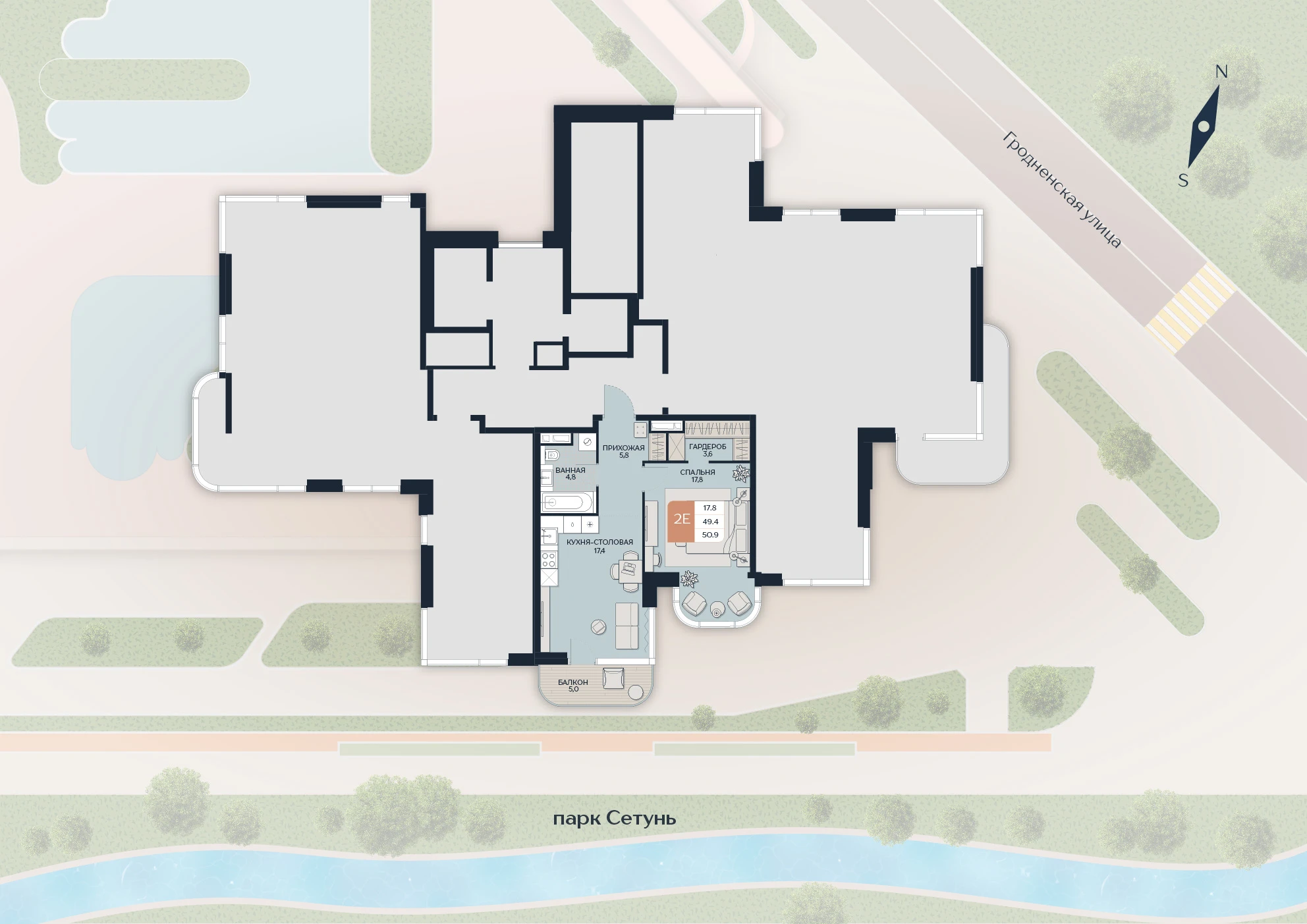 Расположение квартиры 75 на плане здания