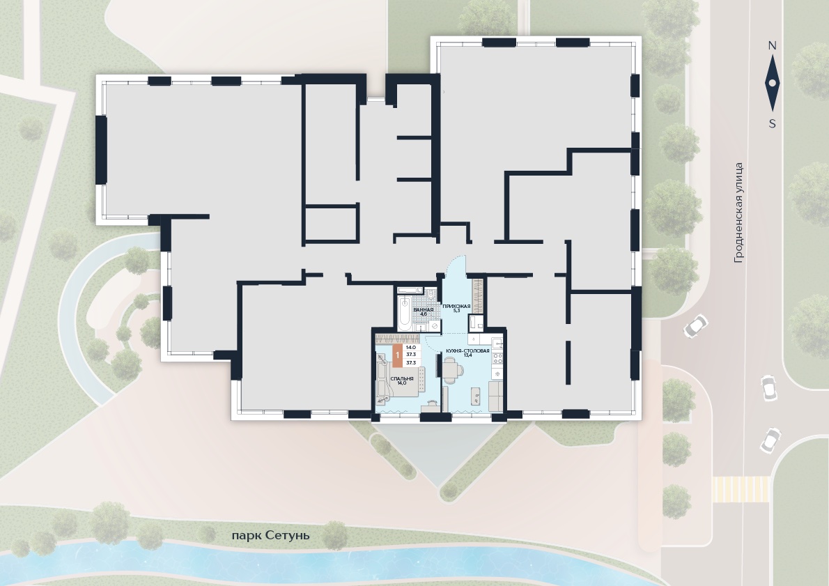 Расположение квартиры 123 на плане здания