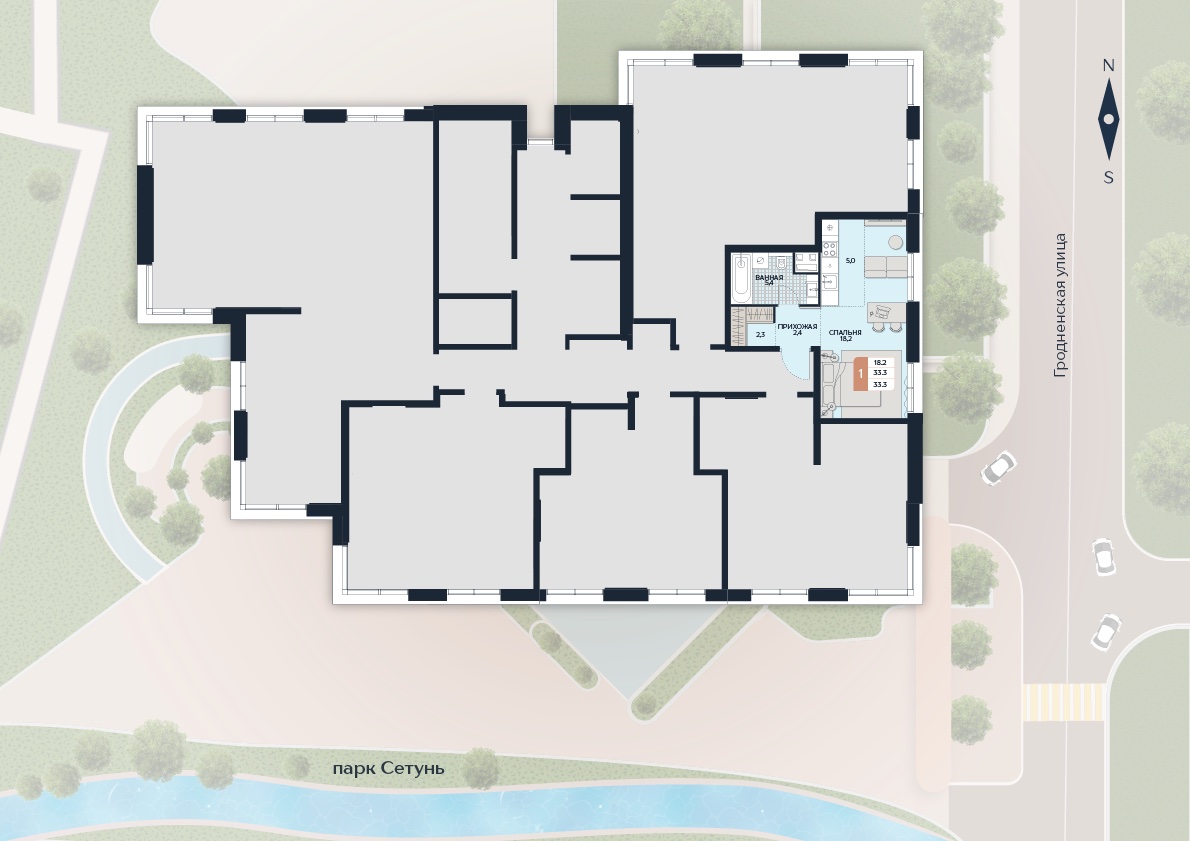 Расположение квартиры 115 на плане здания