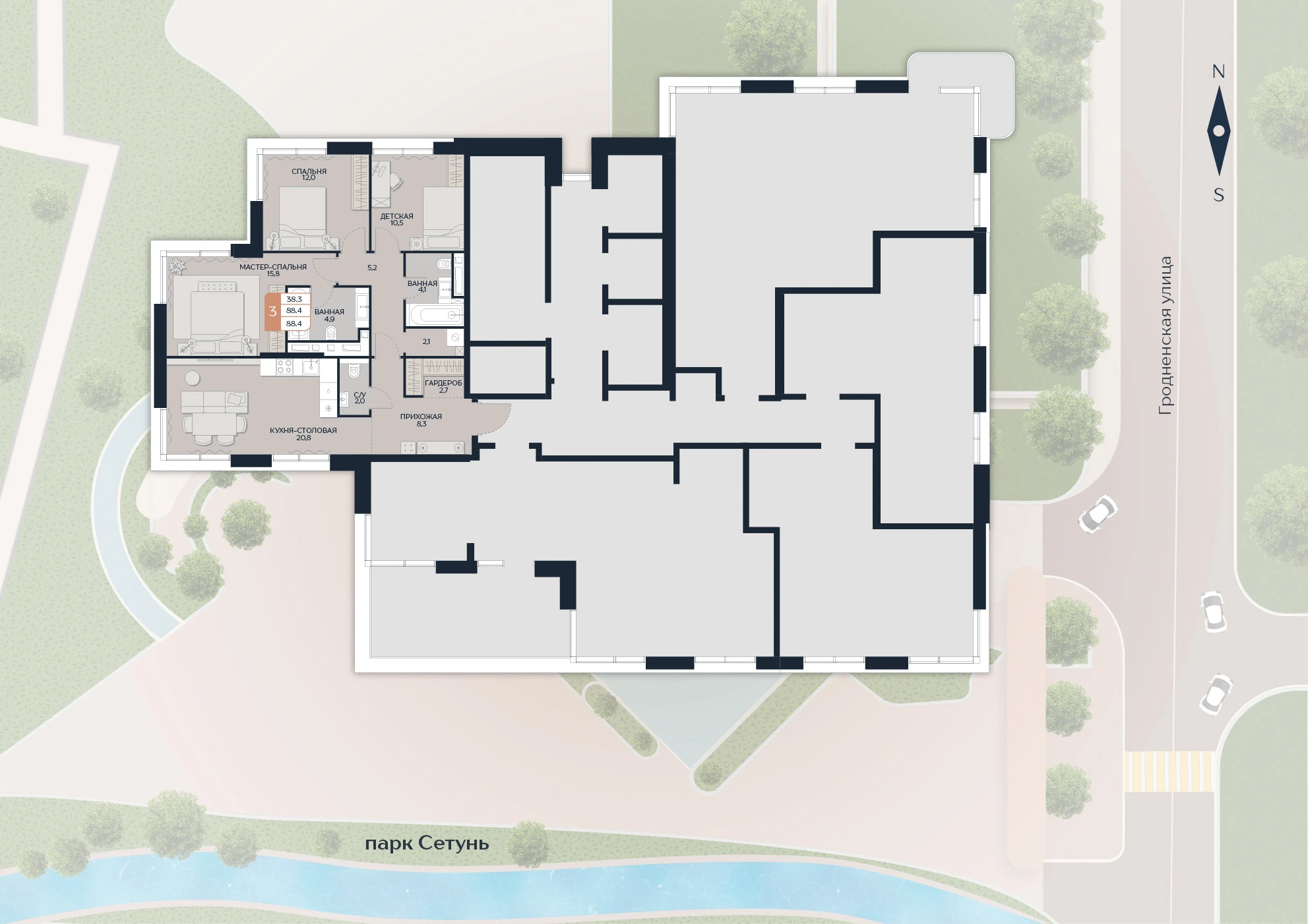Расположение квартиры 190 на плане здания