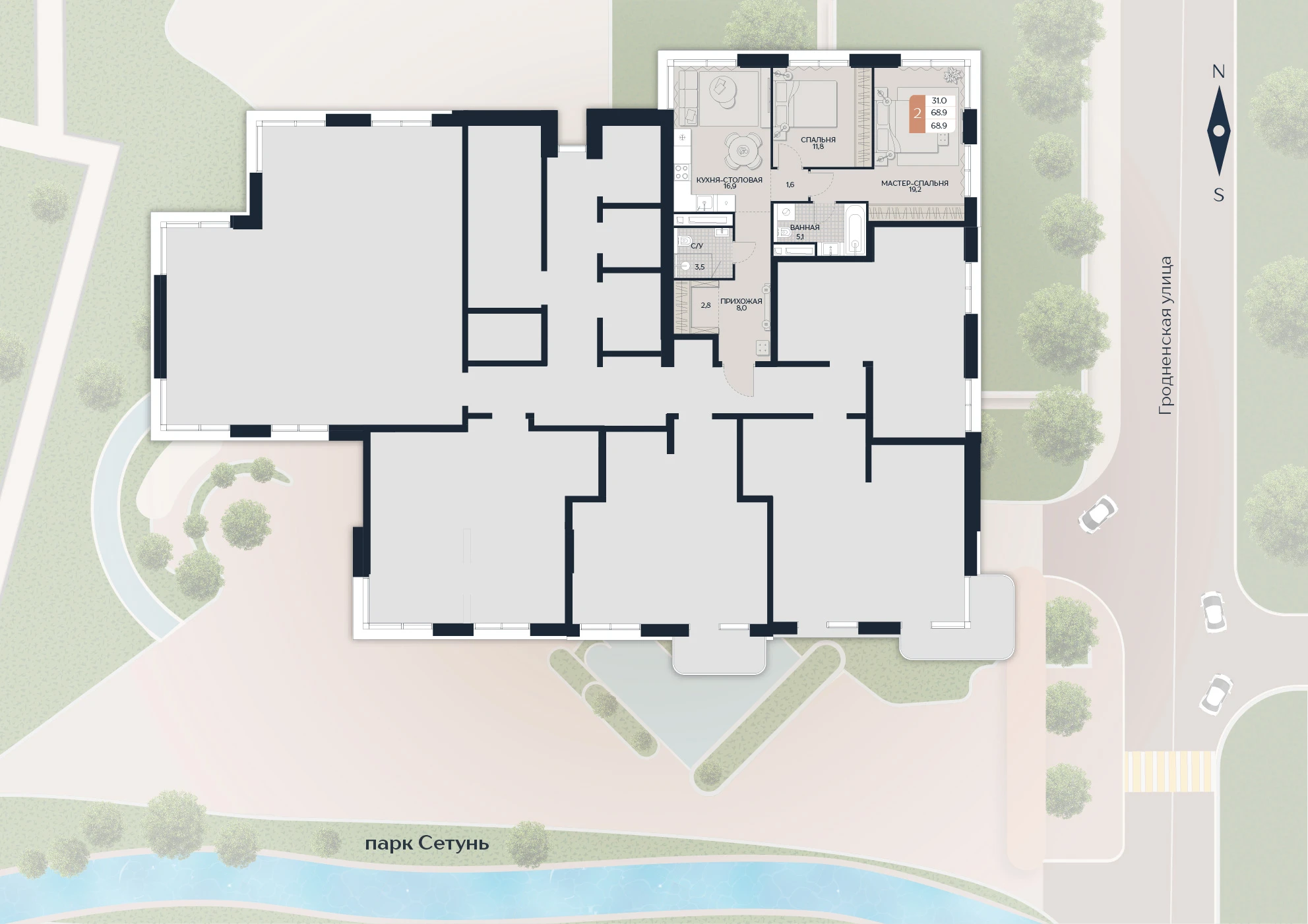 Расположение квартиры 180 на плане здания