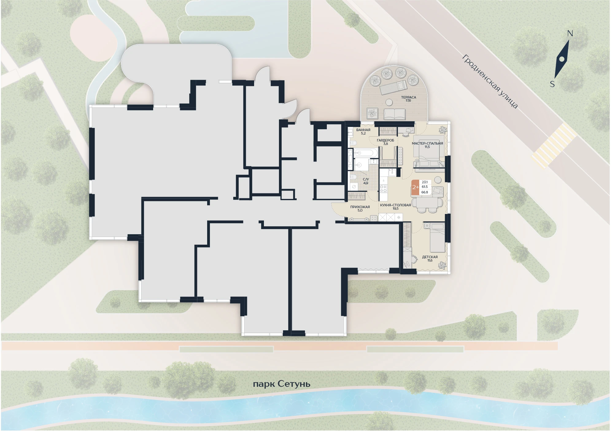 Расположение квартиры 1 на плане здания