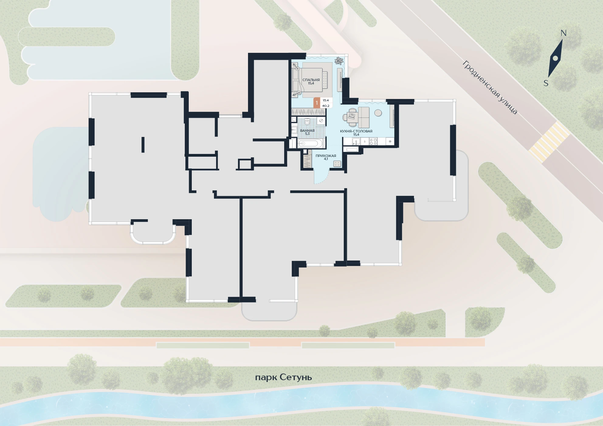 Расположение квартиры 58 на плане здания