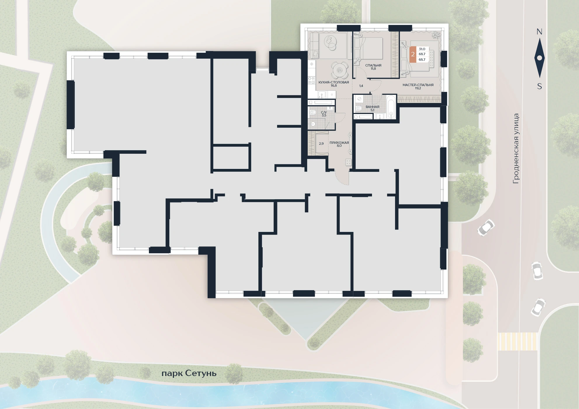 Расположение квартиры 102 на плане здания